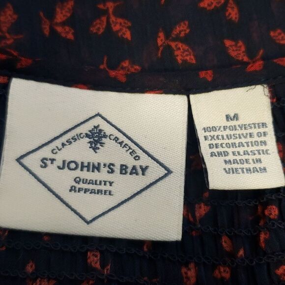 St John's Bay Women's Medium Navy Blue Leaves Sheer Blouse - Picture 10 of 12